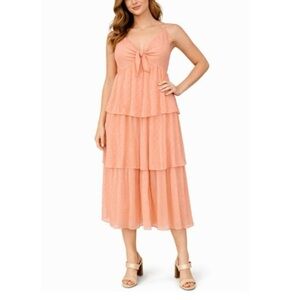 LC Lauren Conrad Peach Tiered Midi Dress with Front Knot